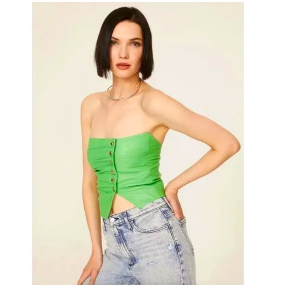 Retrofete Joelle Green Leather Strapless Bustier Size M 💚💚💚